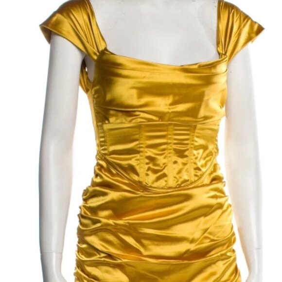 NWOT For Love & Lemons Yellow Ruched Bustier Corset Drew Mini Dress XS $259 - Picture 10 of 12